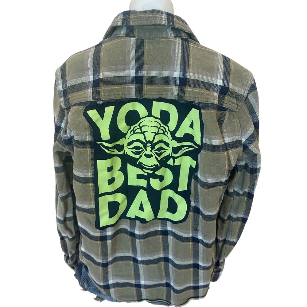 Yoda Best Dad Plaid Flannel Shirt MEDIUM Star Wars Unique Father's Day Gift